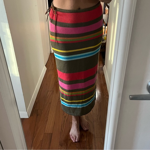 Vintage Castelbajac Paradisiac Skirt Cotton Sweater Knit Stripe Multi Color SM - Picture 5 of 9